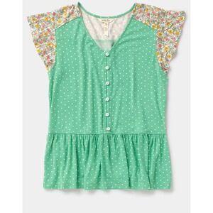 Matilda Jane Green‎ Polka Dot Floral Flutter Sleeve Peplum Top Women's Small